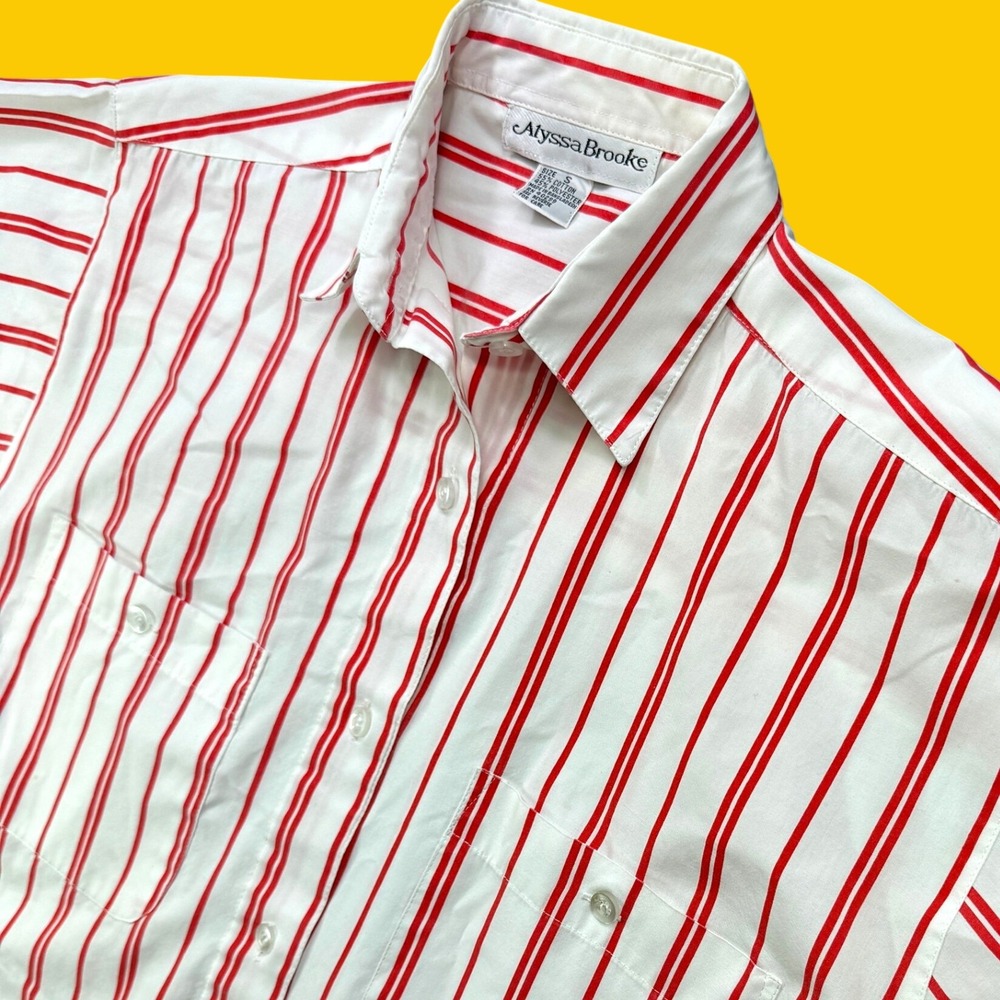 Vintage Alyssa Brooke Button Down Women S Red Striped Short Sleeve Pocket Preppy